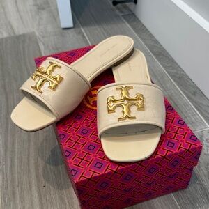 Tory Burch Beige Sandals with Gold Emblem